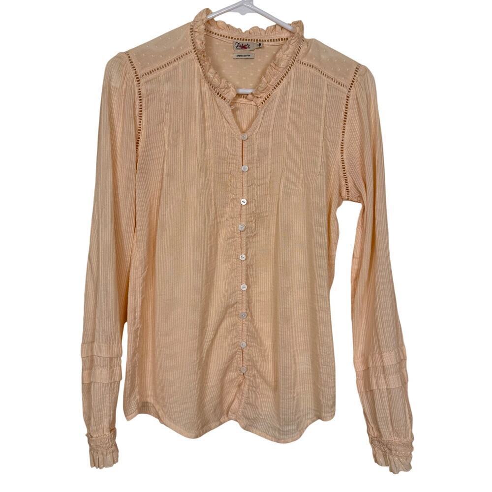 Faherty Willa Button Down Peasant Blouse Light Pink Pin Tuck Ruffle Collar Small - Picture 2 of 8